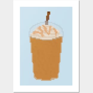 Iced frappe coffee with caramel pixel art Posters and Art